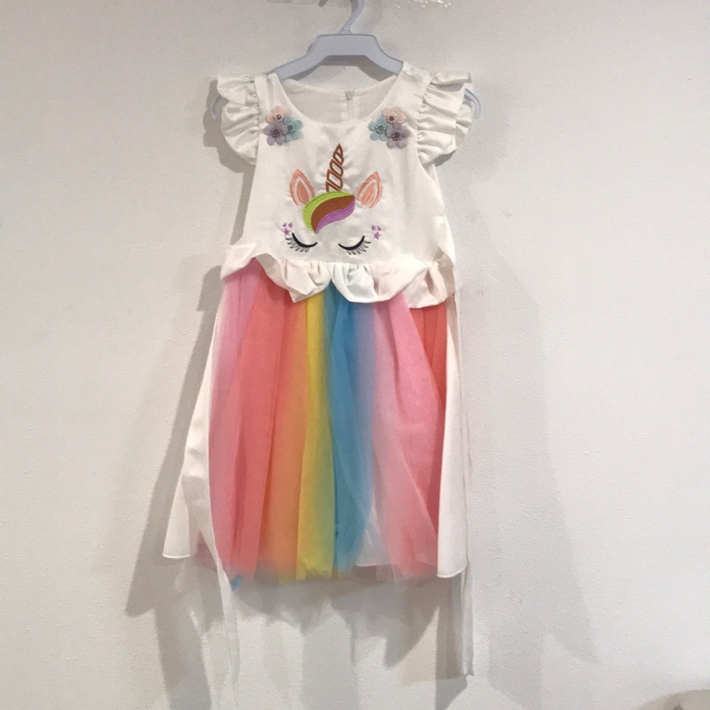 Flower girl unicorn rainbow party girl dress cute